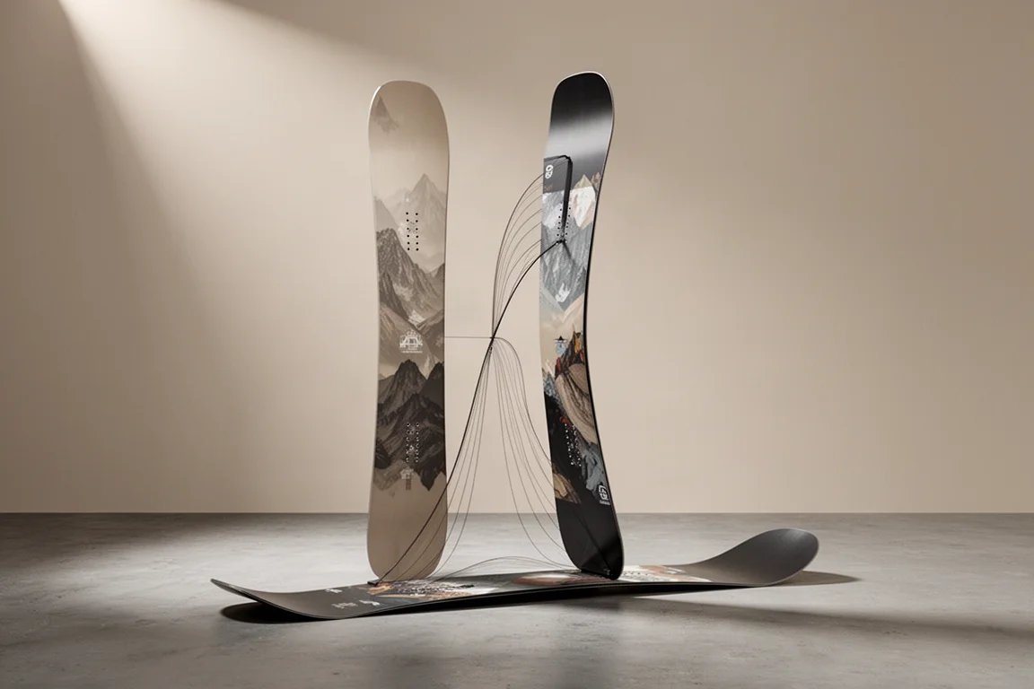 Nitro Banker Snowboard aufrecht stehend mit sichtbarem Camber-Profil
