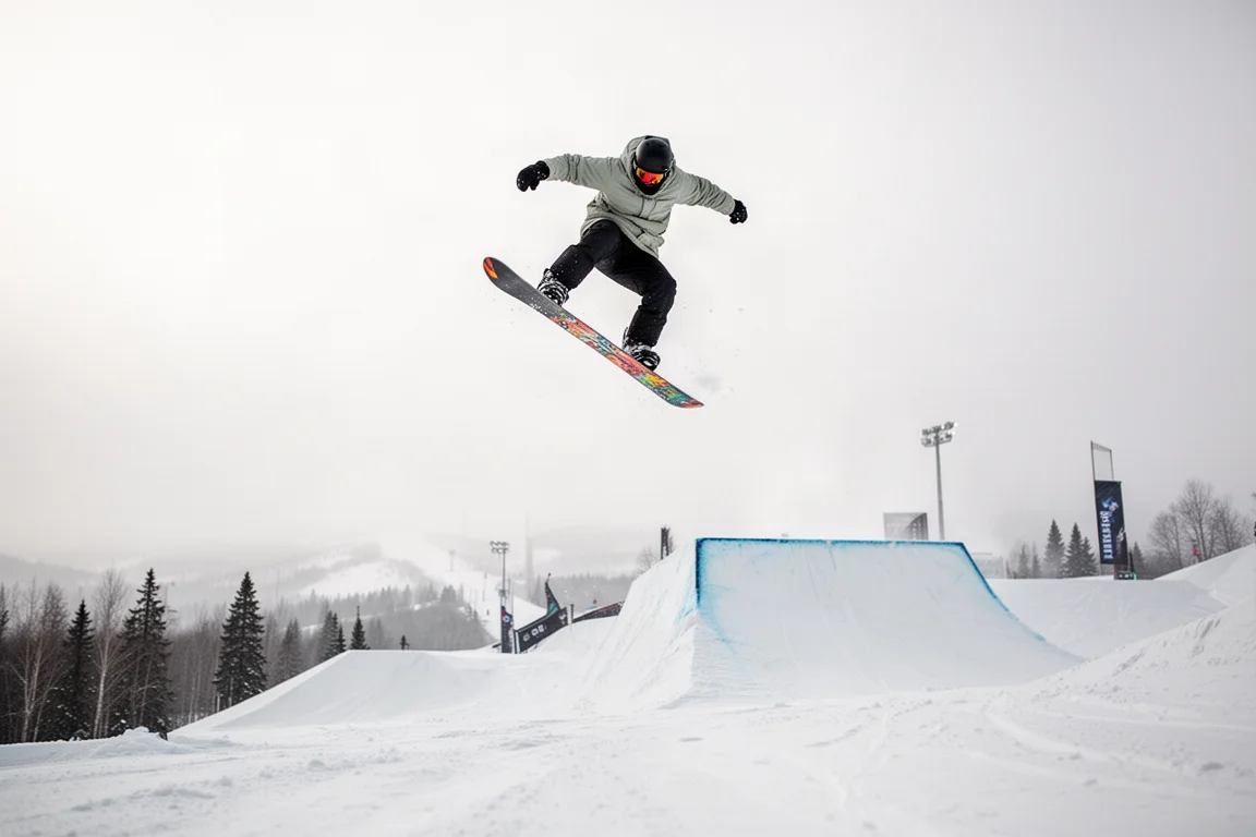 Snowboardåkare som hoppar från en parkjump på en skidanläggning
