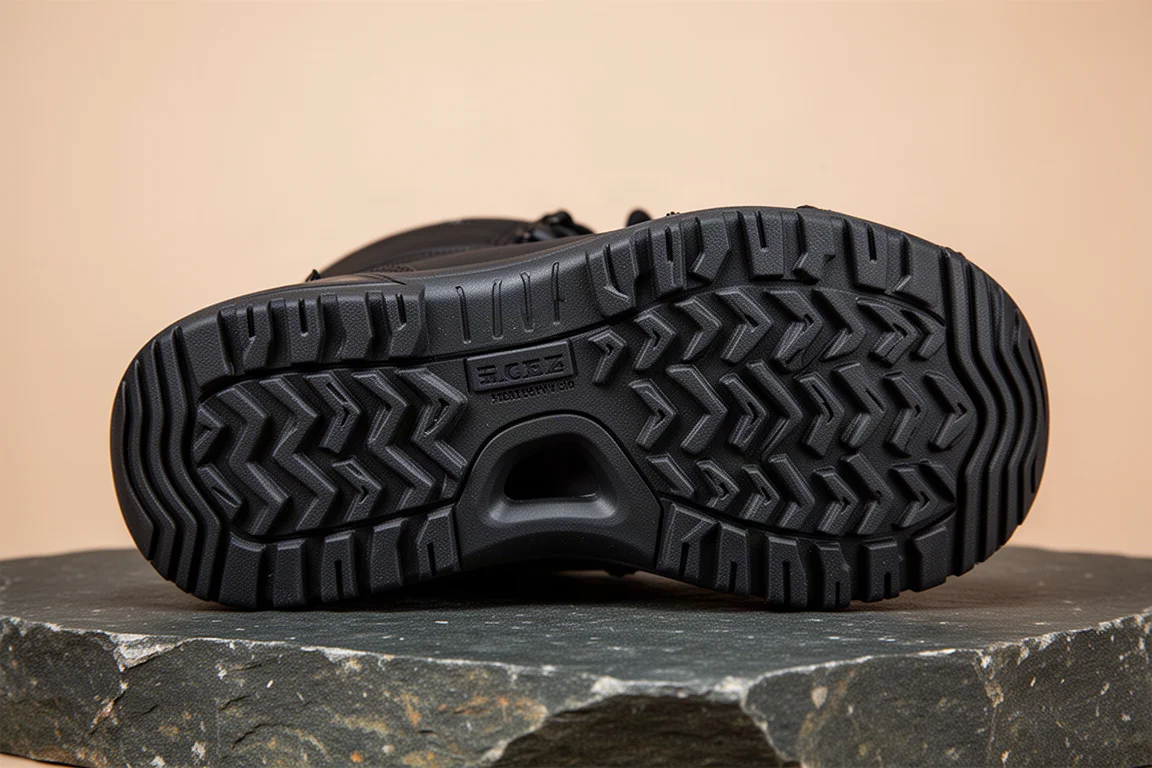 Sole of a snowboard boot showing deep aggressive tread pattern