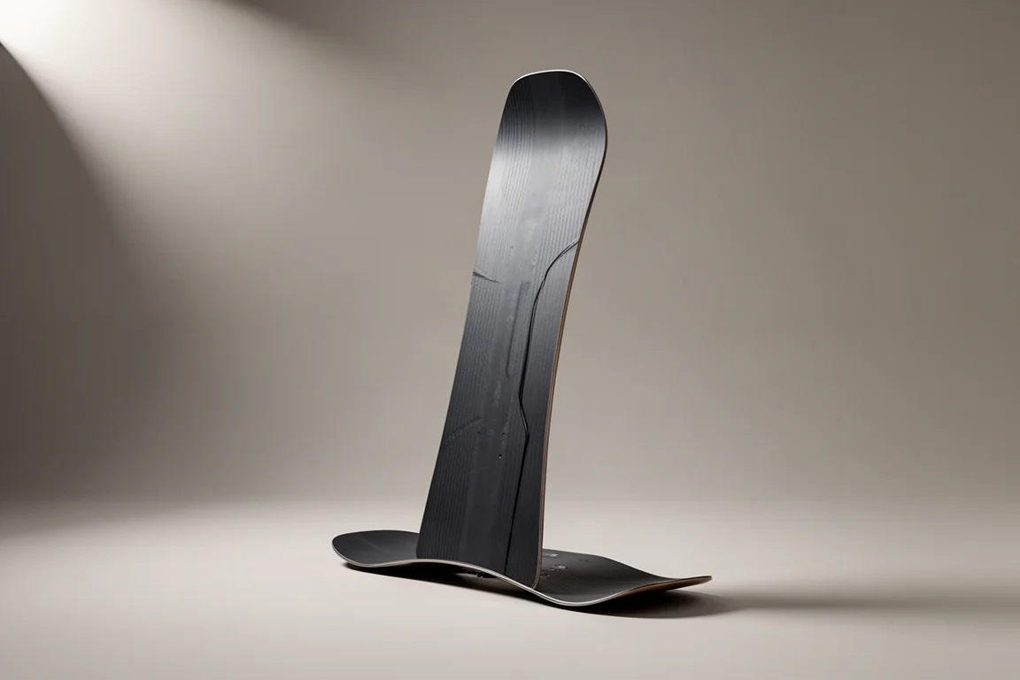 Planche de snowboard Nitro Cinema dressée verticalement montrant son profil de cambre