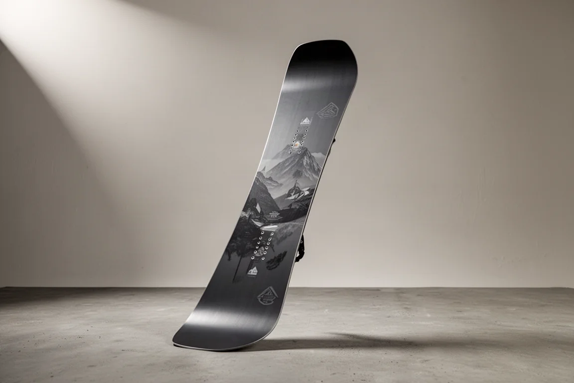 Nitro Dinghy brede snowboard staand rechtop met zichtbaar camberprofiel