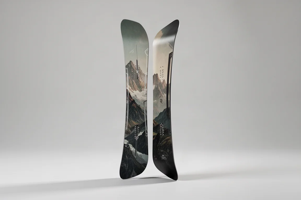 Snowboard Nitro Dropout directional twin con punta in camber e rocker su sfondo grigio