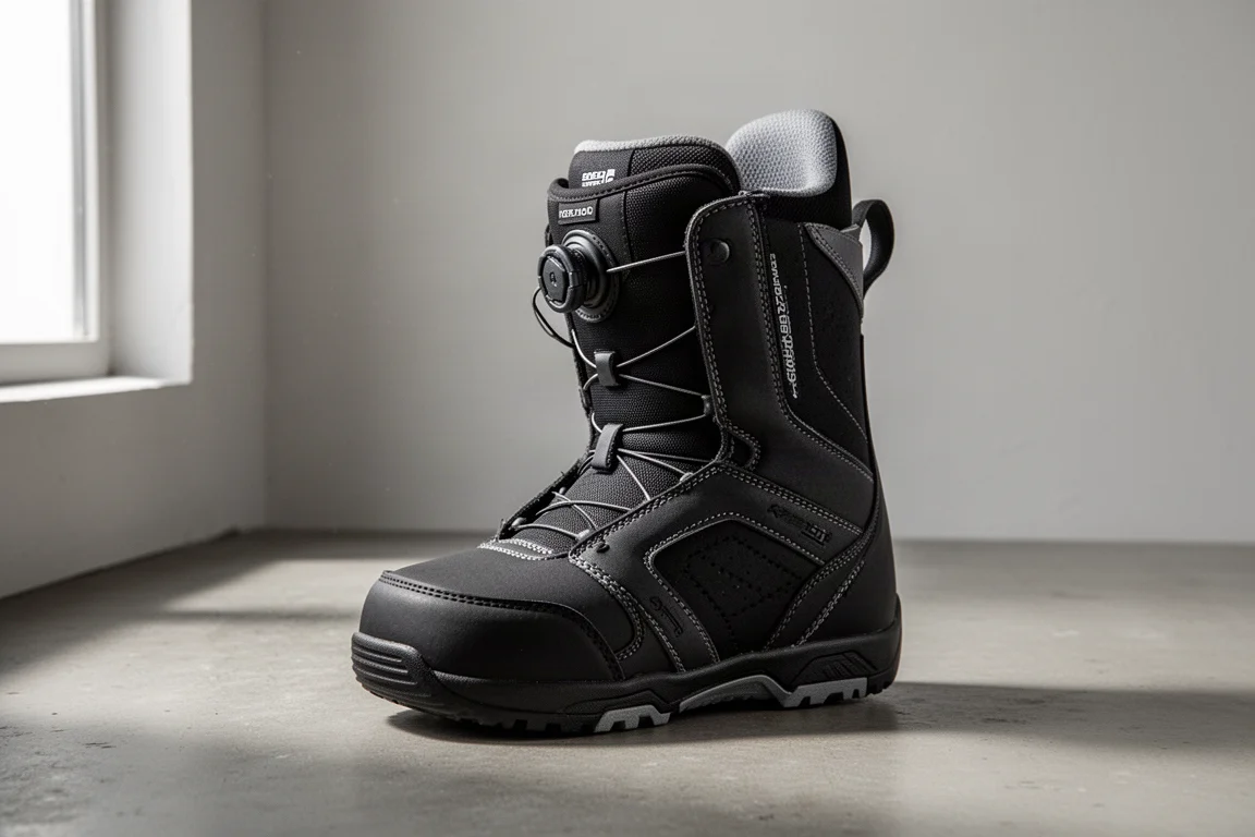 Nitro Select TLS snowboard boot photographed at a three-quarter angle on concrete