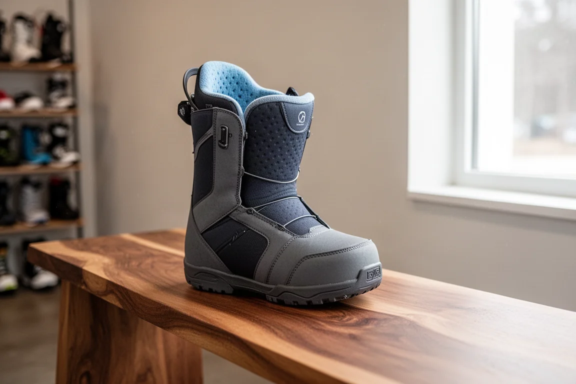 Chausson thermoformable d'un boot posé sur un établi en boutique