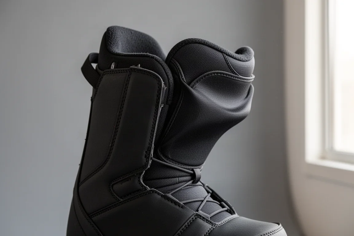 Gambale dello scarpone da snowboard che si flette in avanti per mostrare l'espansione del gambale articolato