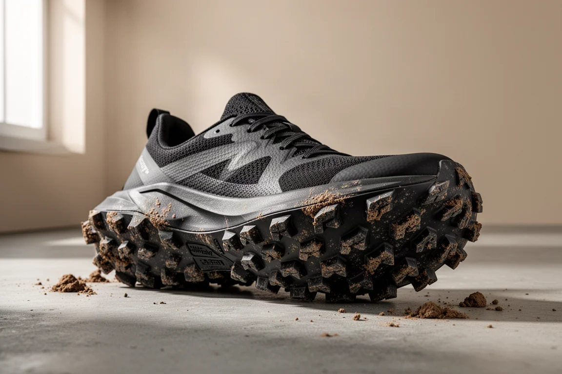 Scarpa da trail Nnormal Kjerag Bolt nera con tacchetti profondi e robusti sul cemento