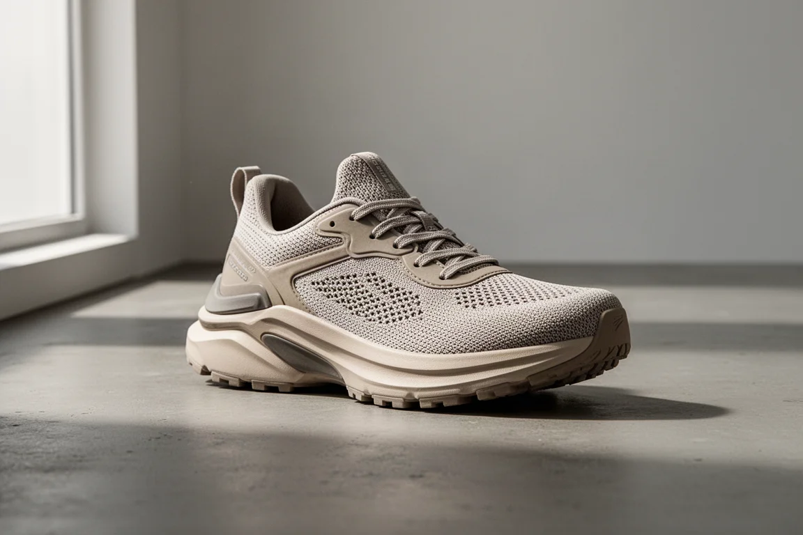 Noble Runner Plus running shoe on a matte concrete surface in soft light