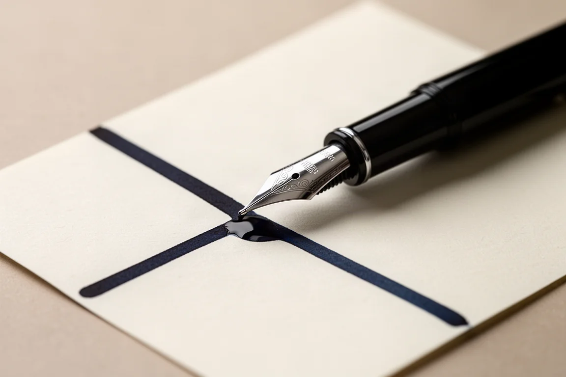 Écriture au stylo-plume sur papier fin avec des lignes nettes et propres