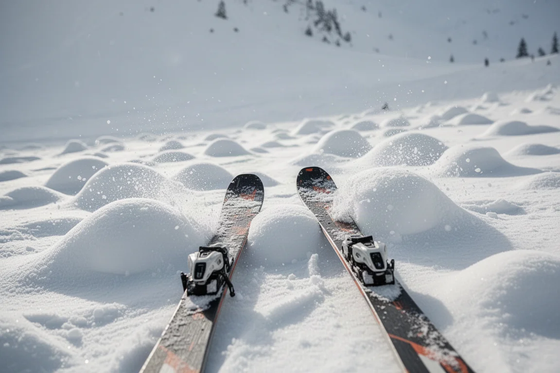 Narty all-mountain wjeżdżające w pole miękkich muld