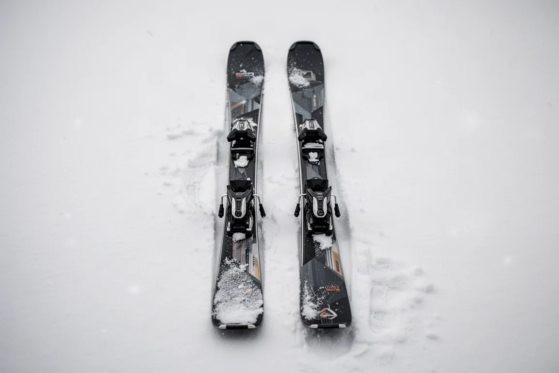 Dois esquis lado a lado na neve para comparação direta