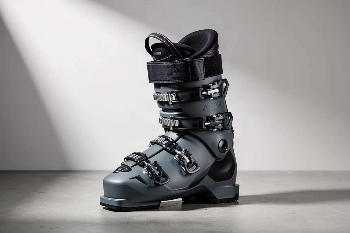 Bota de esquí Nordica Sport Machine 120 de pie sobre una superficie de hormigón mate