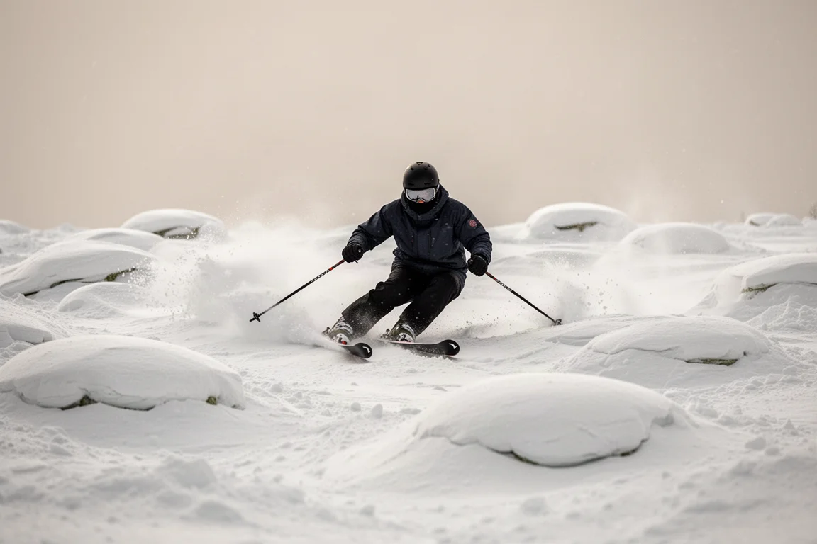Skifahrer zieht eine saubere Kurve auf präpariertem Kantenschnee