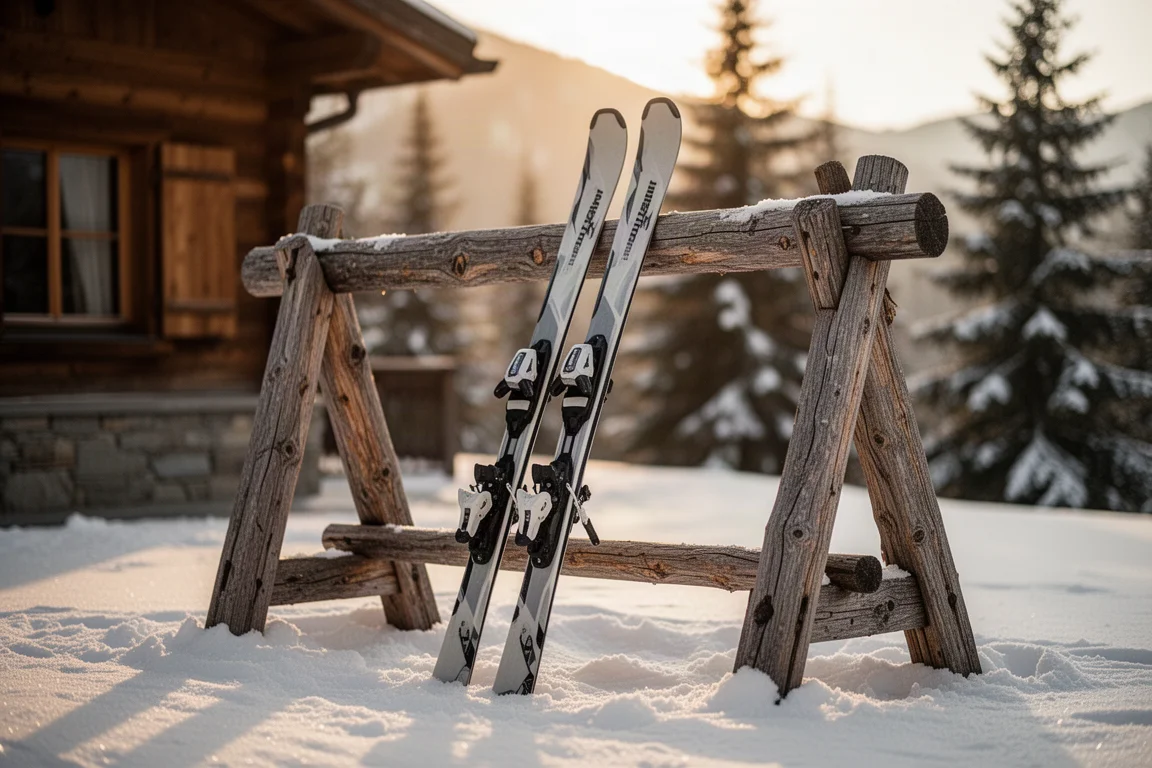 Gruppe von Freizeitskifahrern auf einer präparierten Piste am Berg