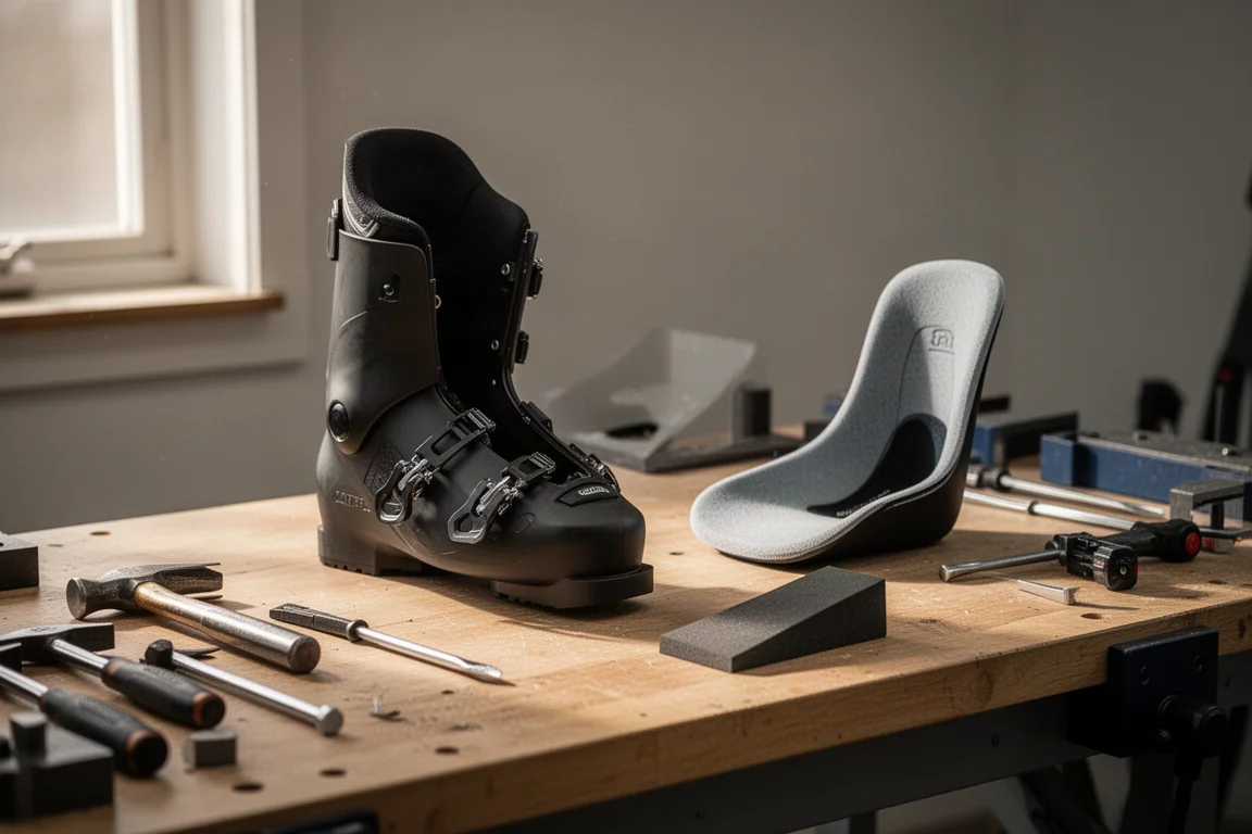 Werkbank einer Schuhwerkstatt mit einem Schuhliner, der thermisch angepasst wird