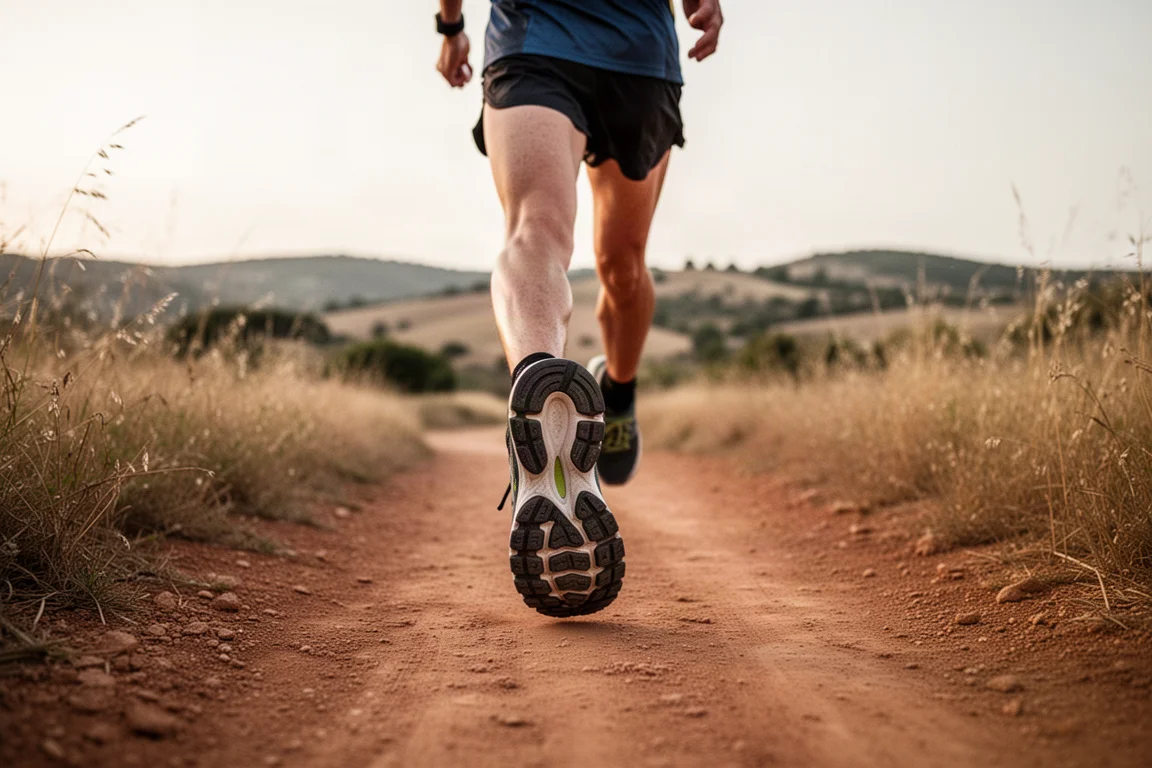 Trailrunner cruising auf einem breiten Feldweg durch offene Landschaft