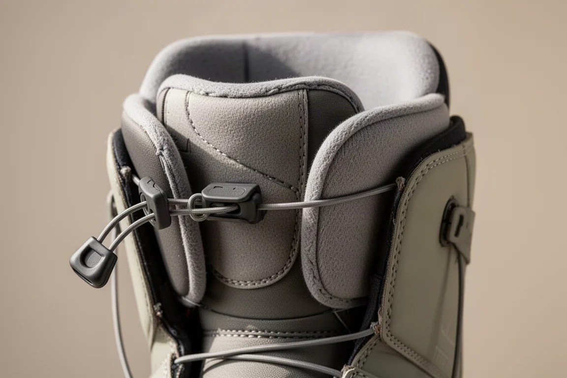 Nahaufnahme eines Snowboardboot-Liners mit Fersenhalt-Detail