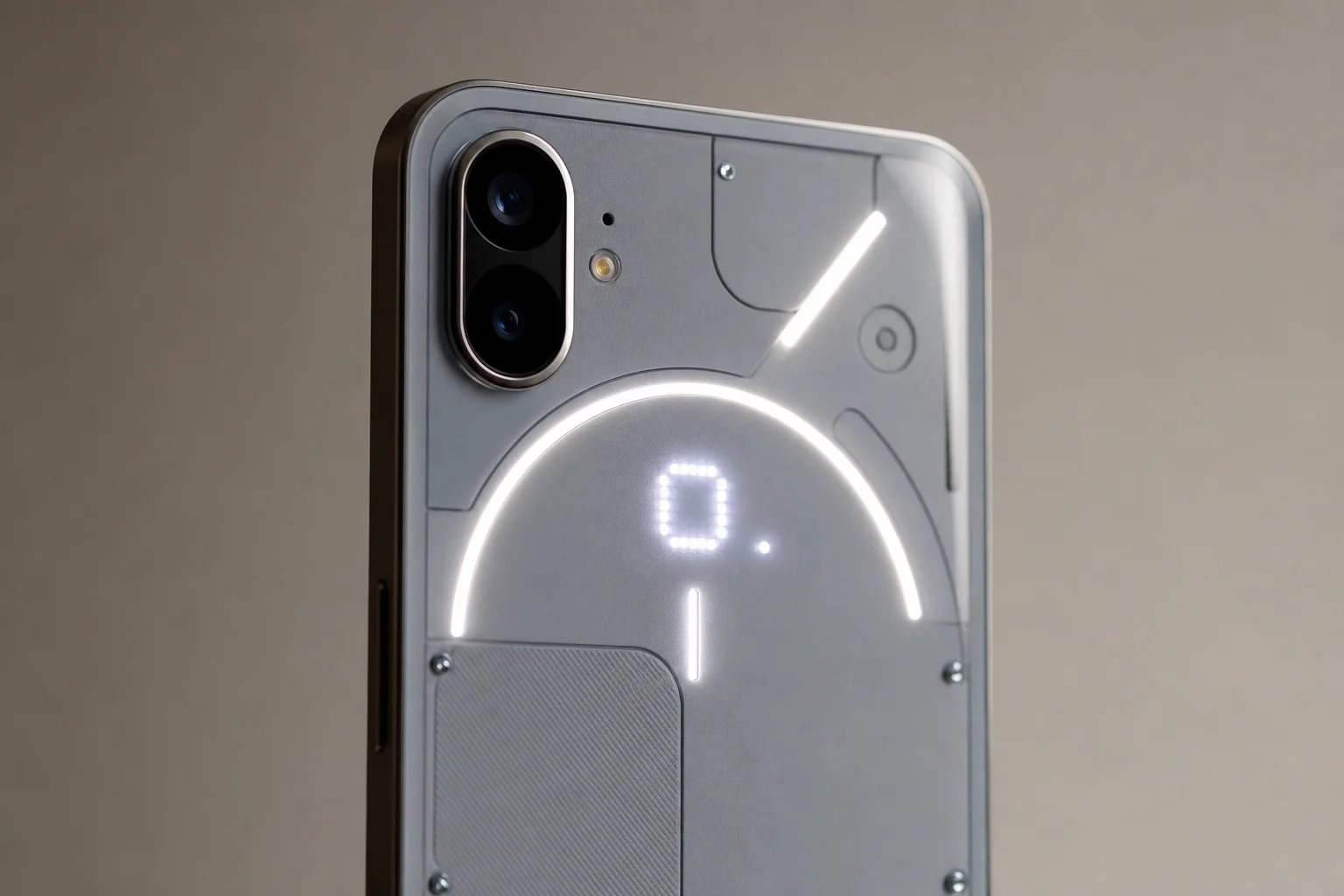 Smartphone back panel showing LED notification interface with geometric light patterns