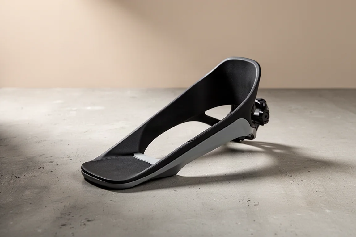 Heel strap asimétrico de una pieza NOW ASM Sense para snowboard sobre una superficie de hormigón
