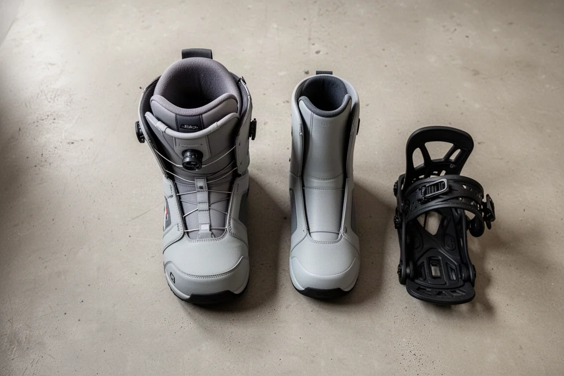 Two snowboard boots side by side showing bulky and slim fits