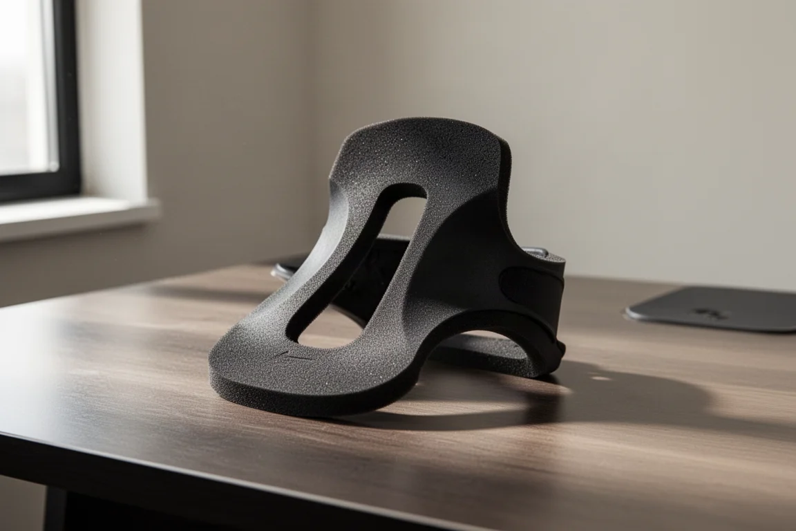 Now Hyperfuse 2 geformter Schaumstoff-Fersenstrap auf einem gebürsteten Holztisch