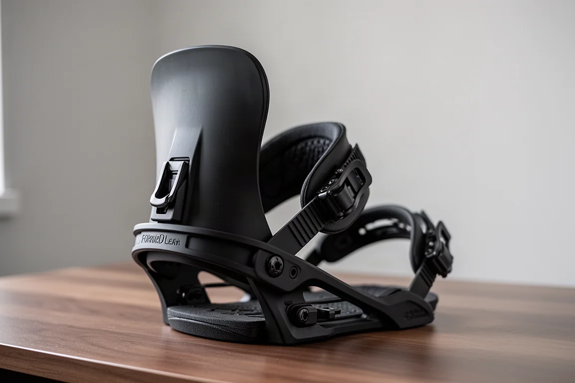 Nahaufnahme des Highbacks einer Snowboard-Binding mit Forward-Lean-Verstellung