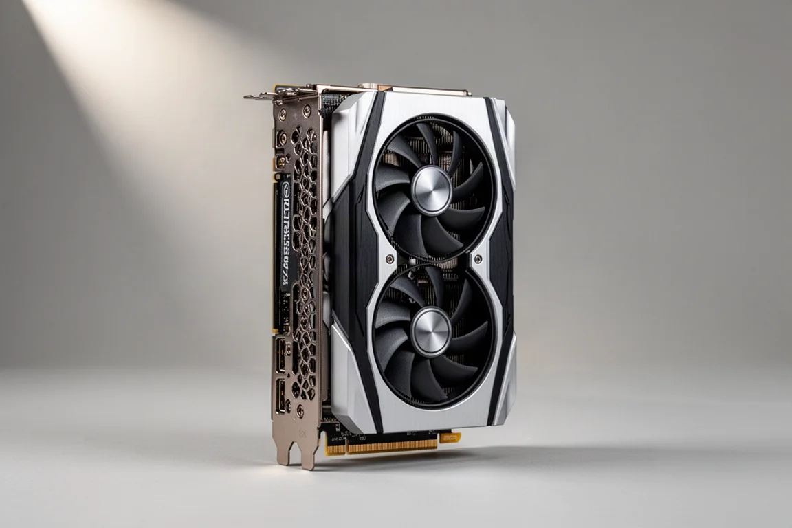 四張 AMD 與 NVIDIA 顯示卡排列在霧面黑色表面上