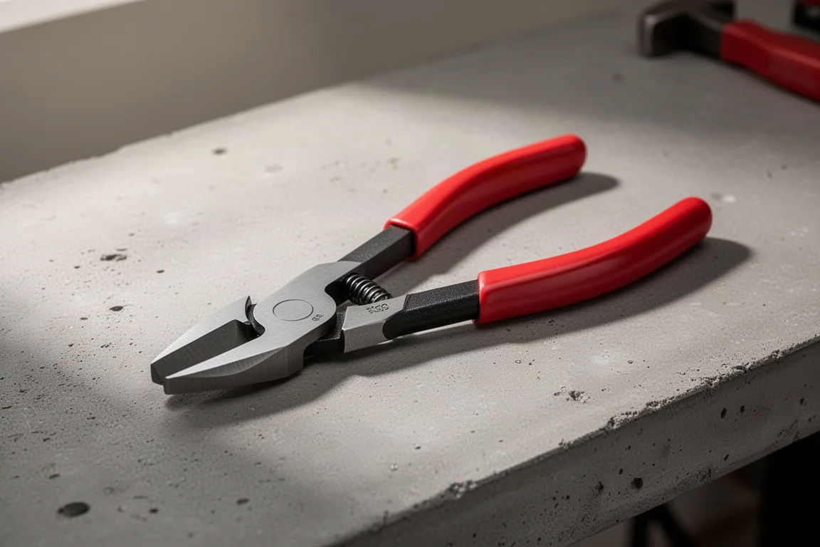 NWS Fantastico Plus high-leverage side cutters with red handles on a concrete workbench