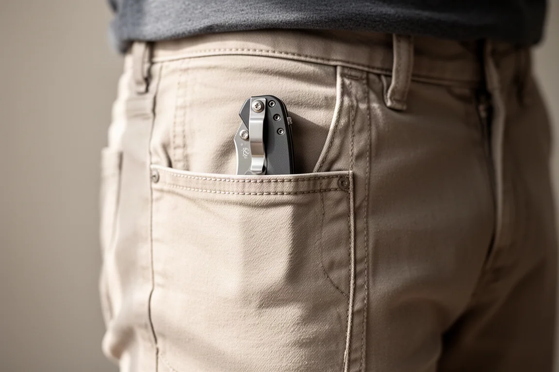 Couteau pliant clipsé dans une poche avant pour un port profond