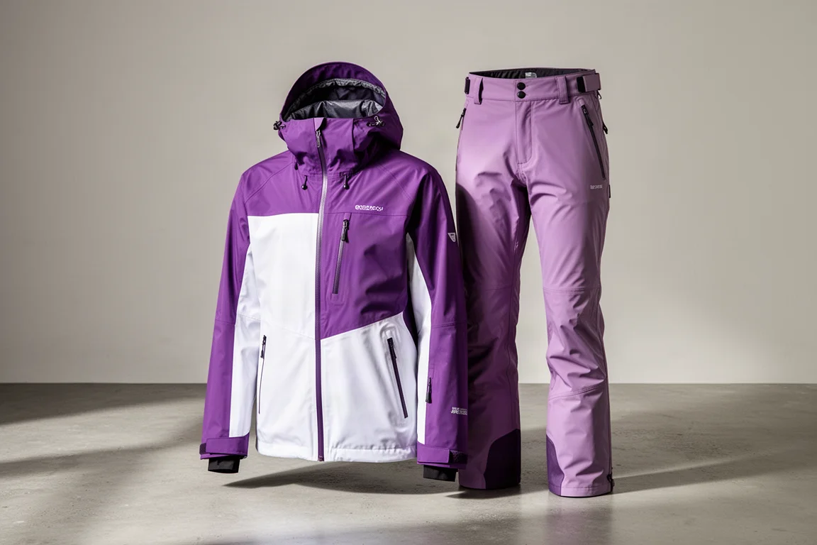 Oakley Evocative Shell Jacke und Hose auf einer Betonstudiofläche arrangiert