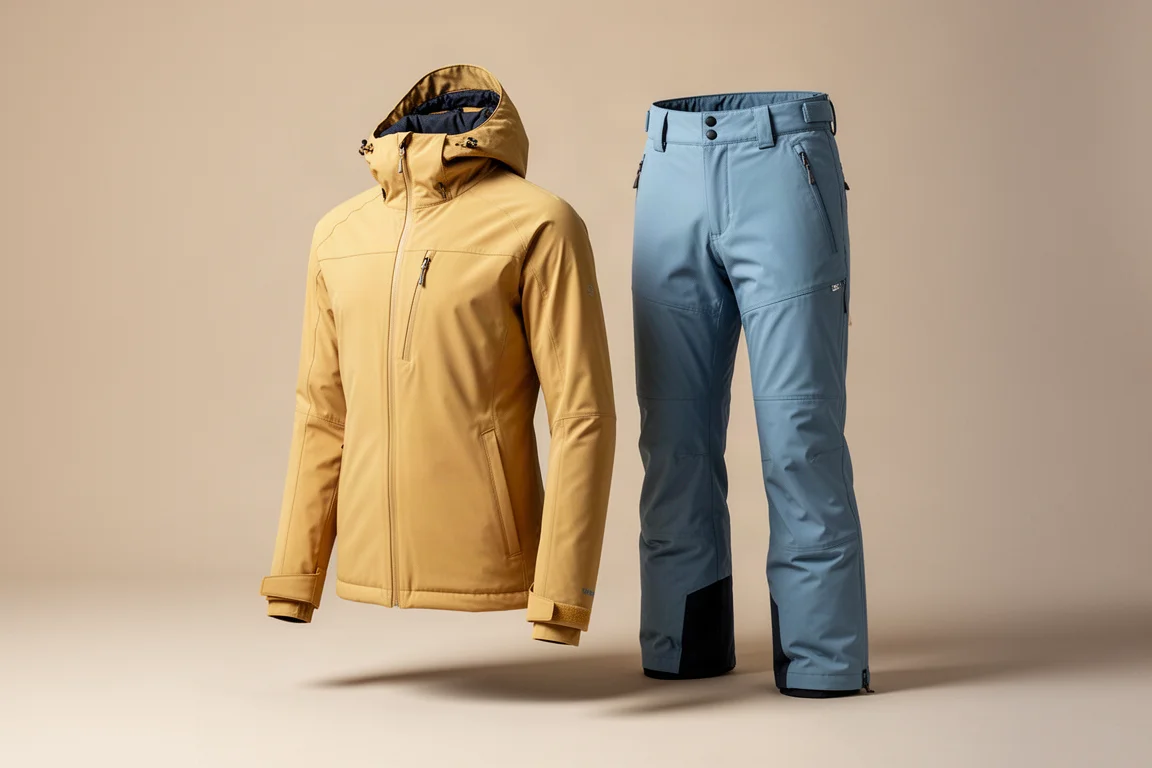 Oakley Jamie Anderson signature snowboardjas en geïsoleerde broek op een neutrale achtergrond
