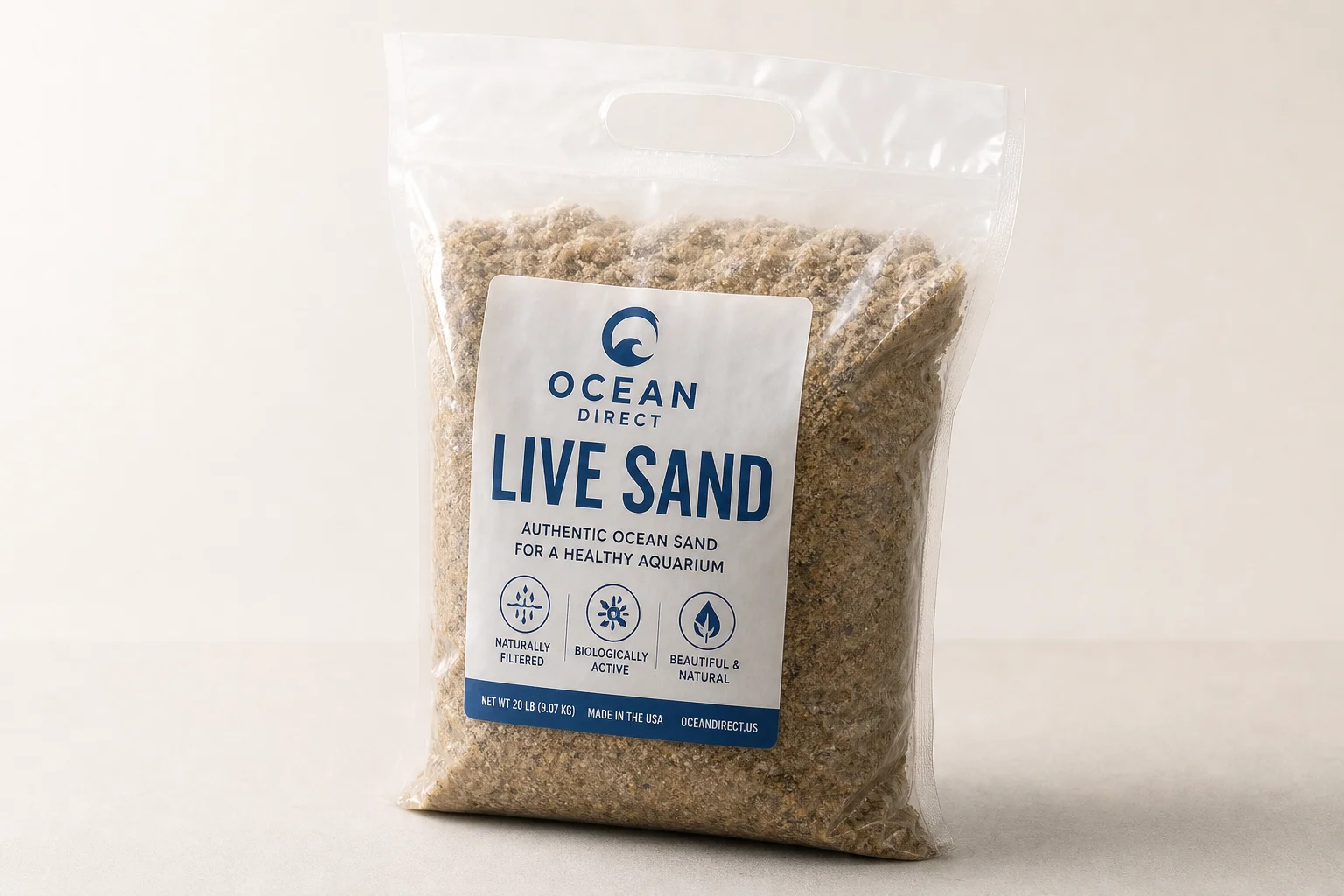 Newly established saltwater aquarium with dry rock and sand substrate
