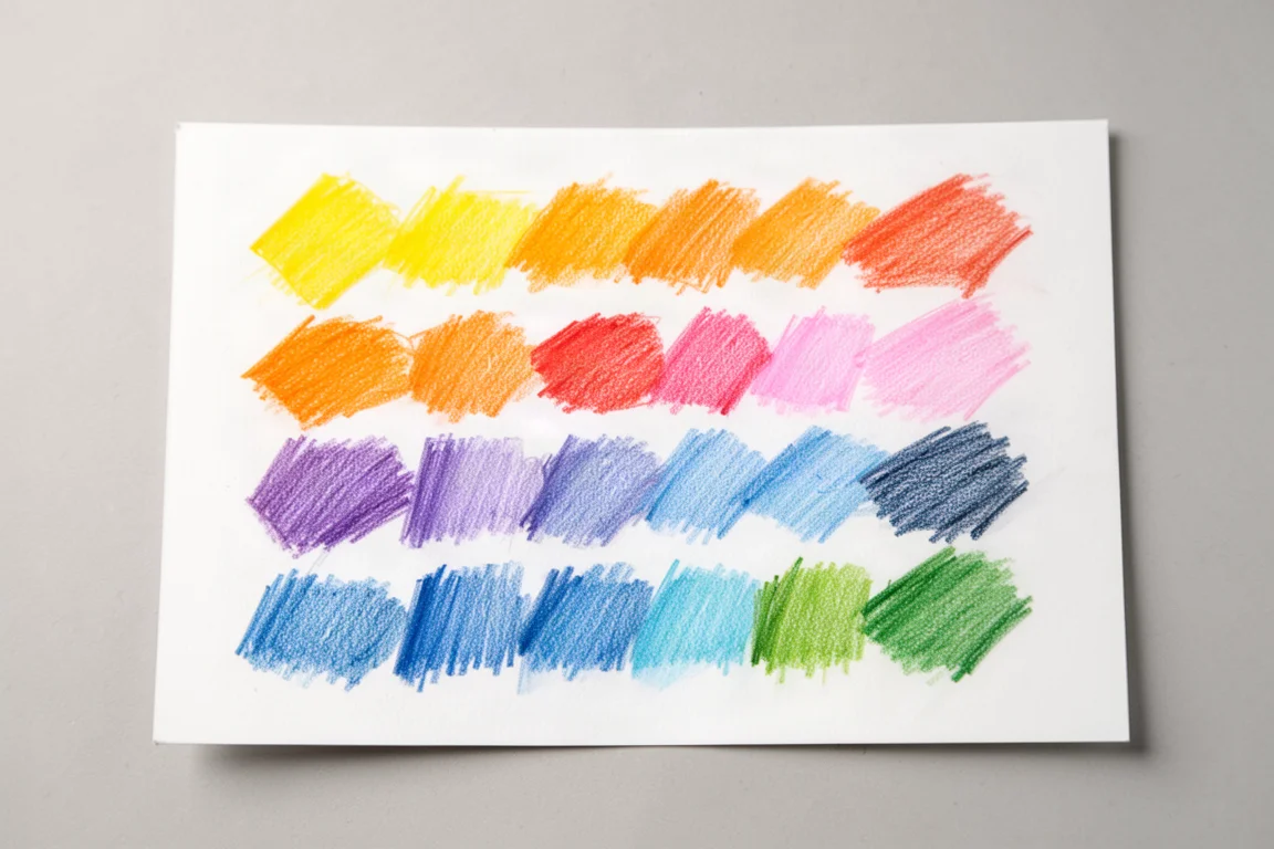 Cuadrícula de trazados de lápices de colores a mano sobre papel Bristol blanco