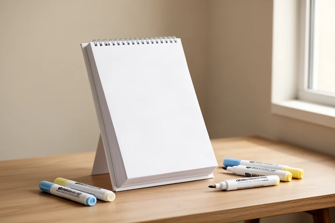 Ohuhu marker pad standing on a wooden desk with alcohol markers beside it