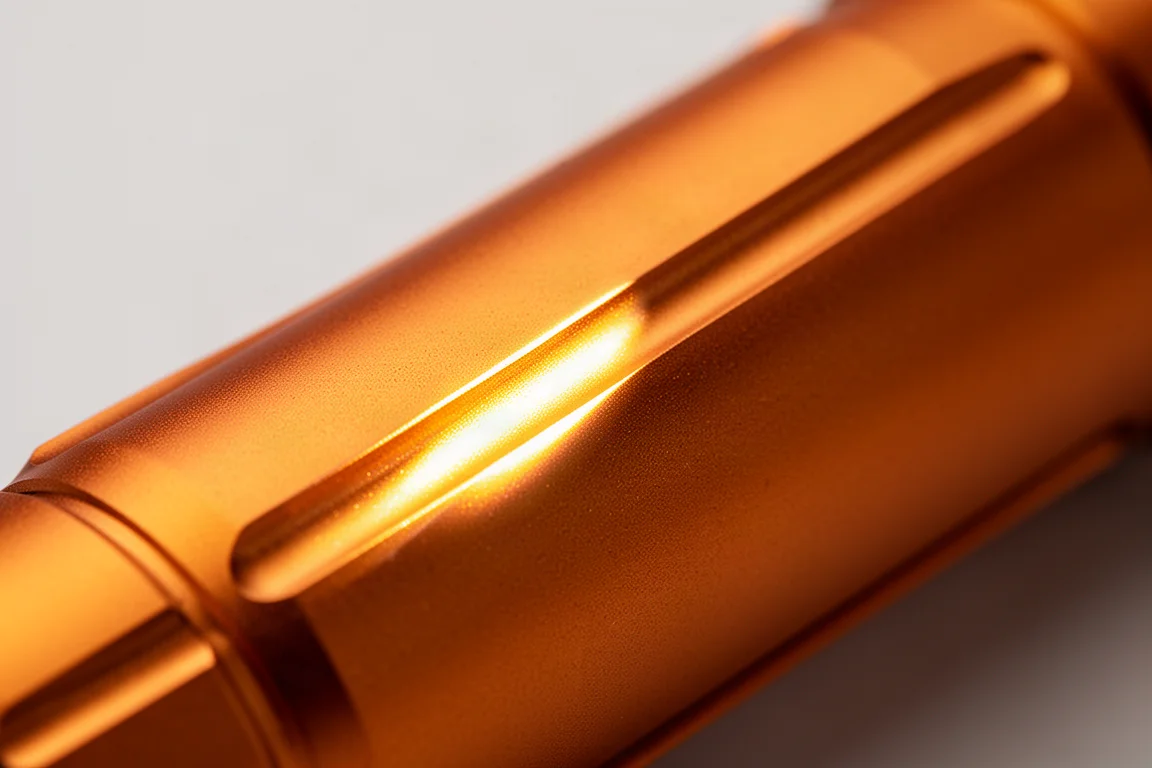 Lampe de poche ambre orange accrochant la lumière sur une arête sculptée