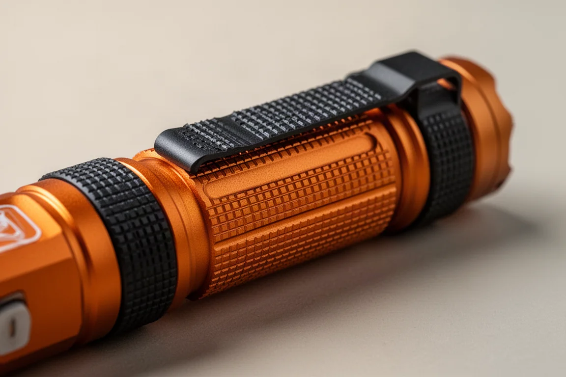 Prises latérales de la lampe de poche s'étendant le long du corps
