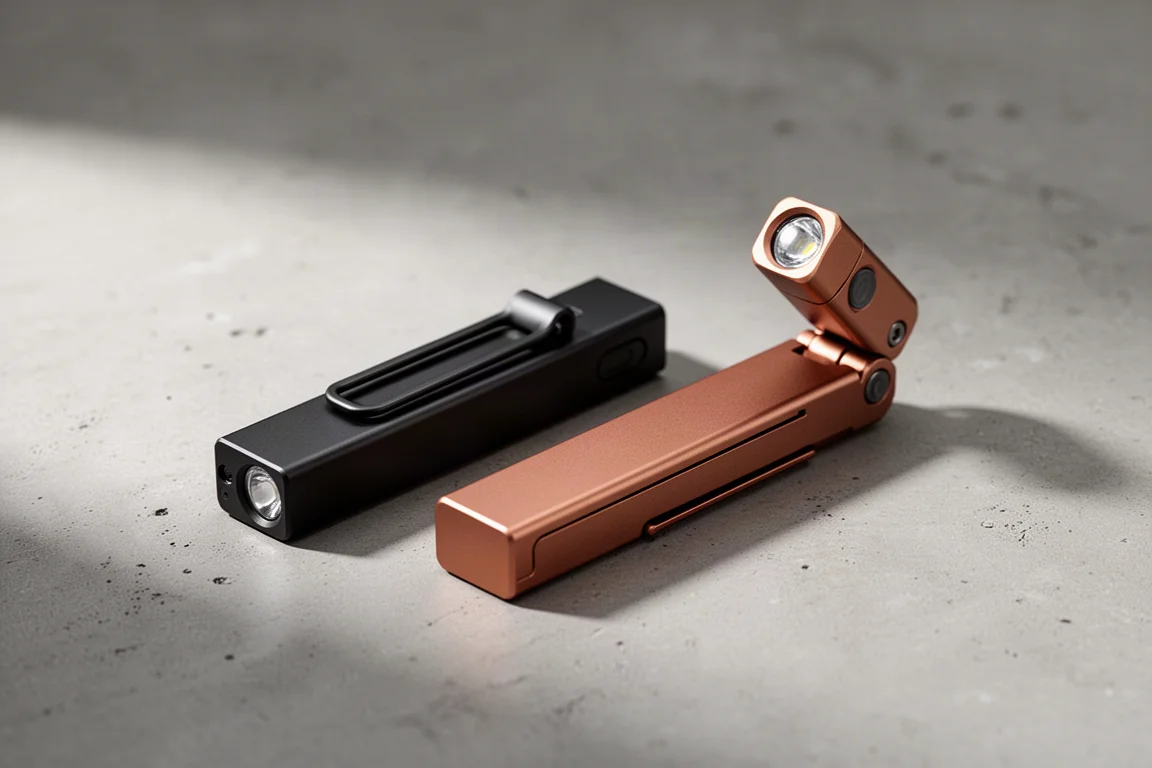 Torce Olight Arkfeld Pro e Arkfeld Ultra affiancate su cemento
