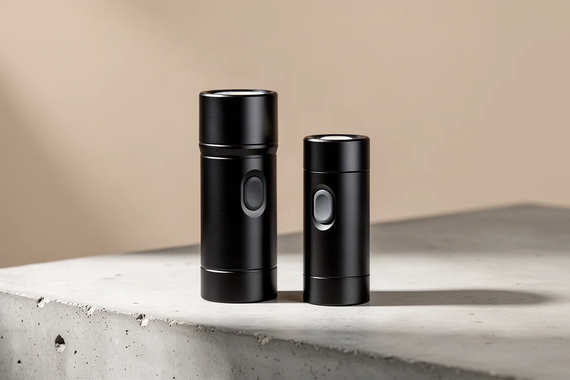 Olight Baton 3 Pro Max 與 Baton 3 Pro 手電筒並排放置在水泥地上
