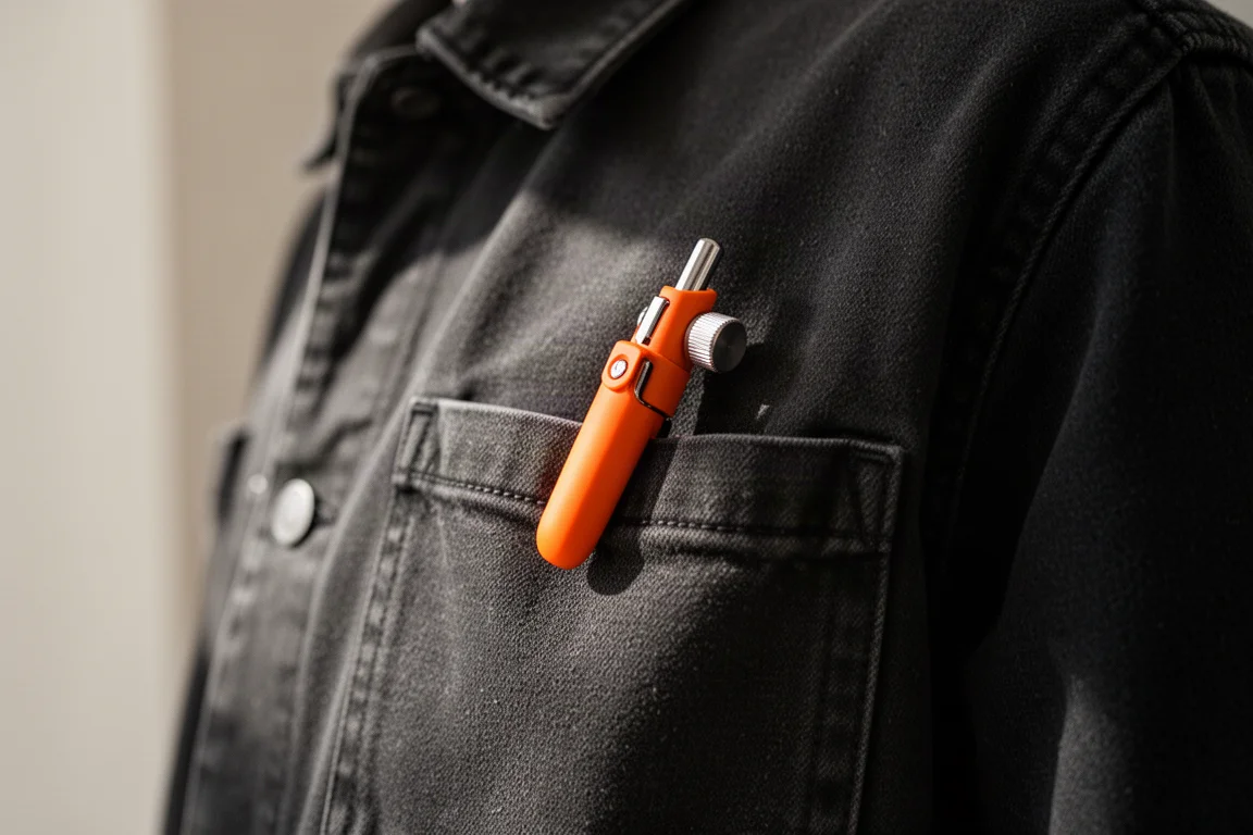 Stylo de poche accroché dans la poche d'une veste pour le port quotidien