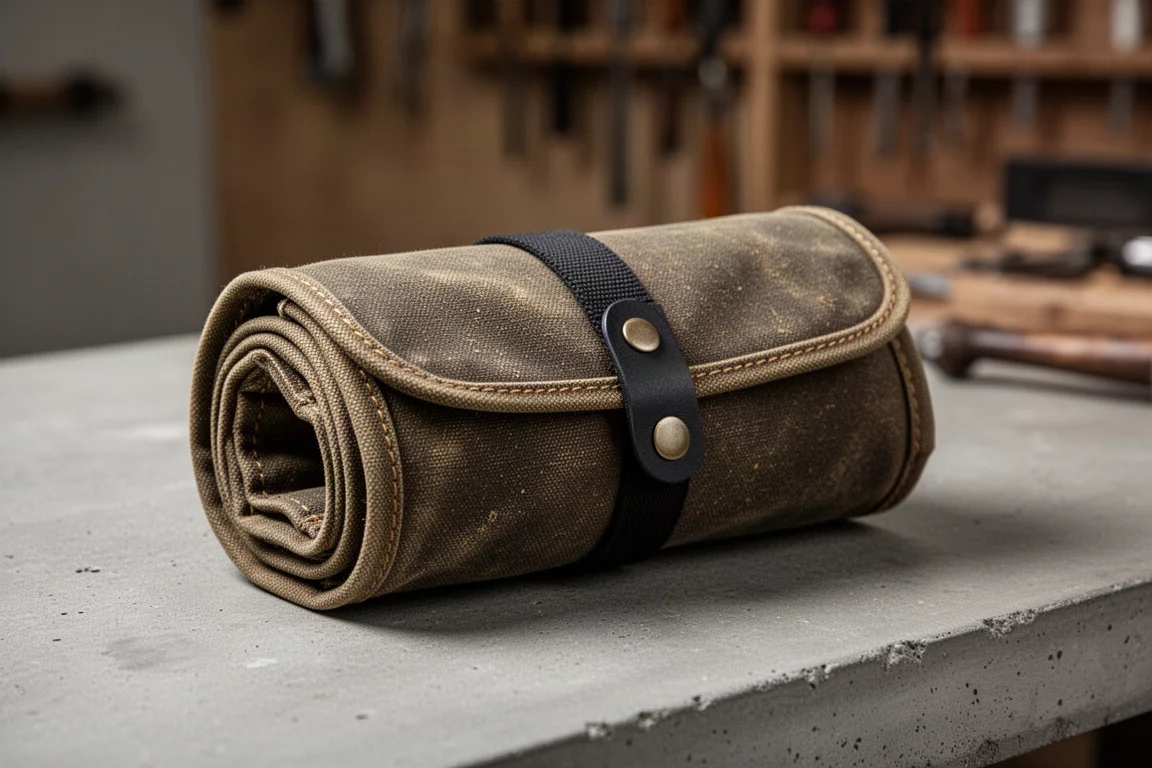 Rolled and snapped tool roll ready to carry