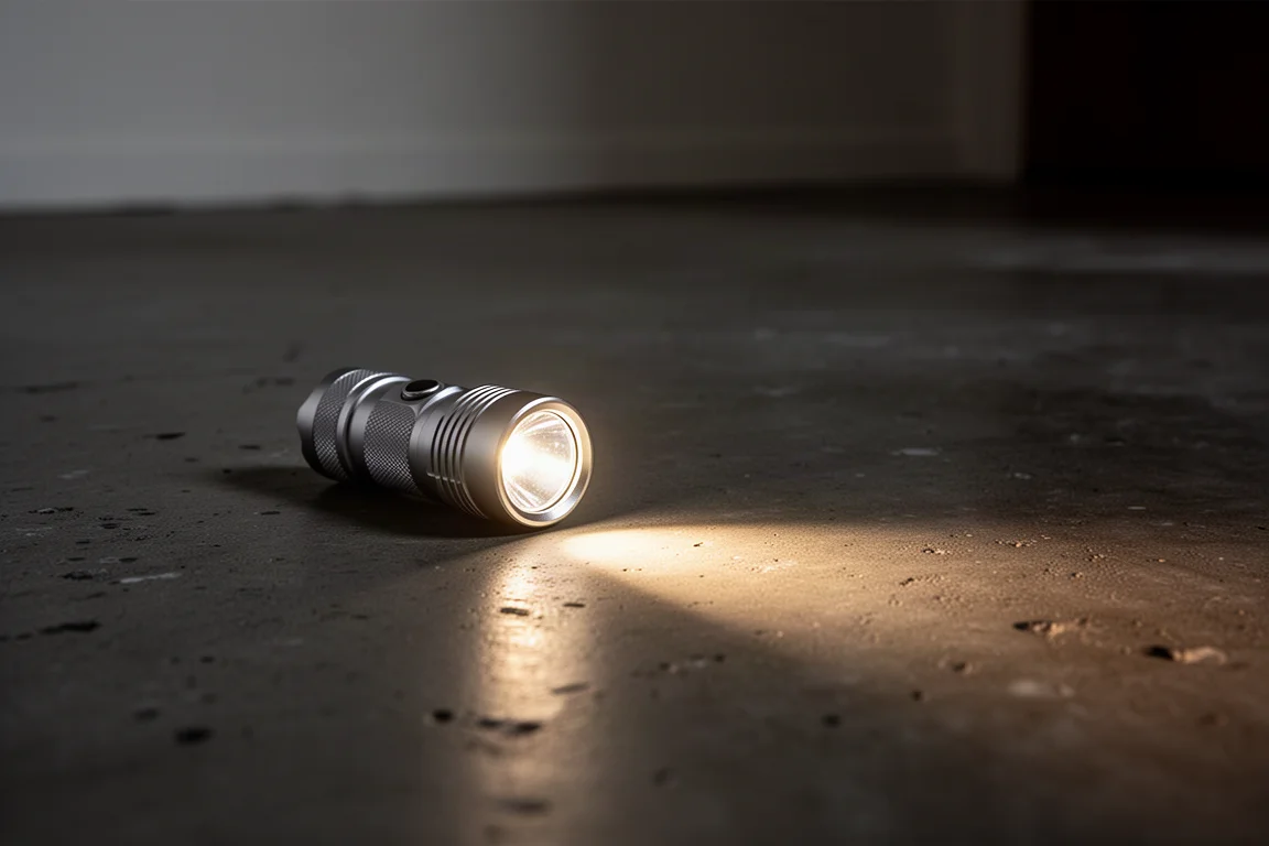 Faisceau de la lampe projetant un cercle de lumière concentré sur une surface sombre
