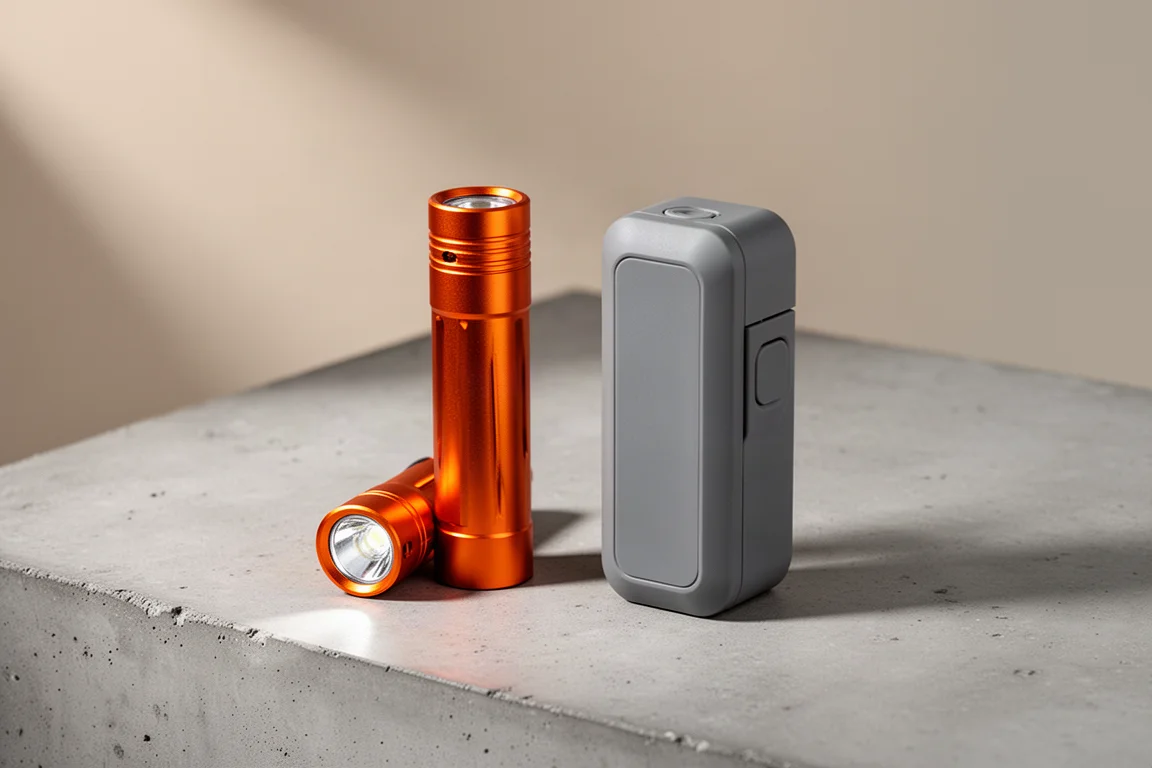 Olight Javelot Mini and Olight Arkfield flashlights side by side on concrete