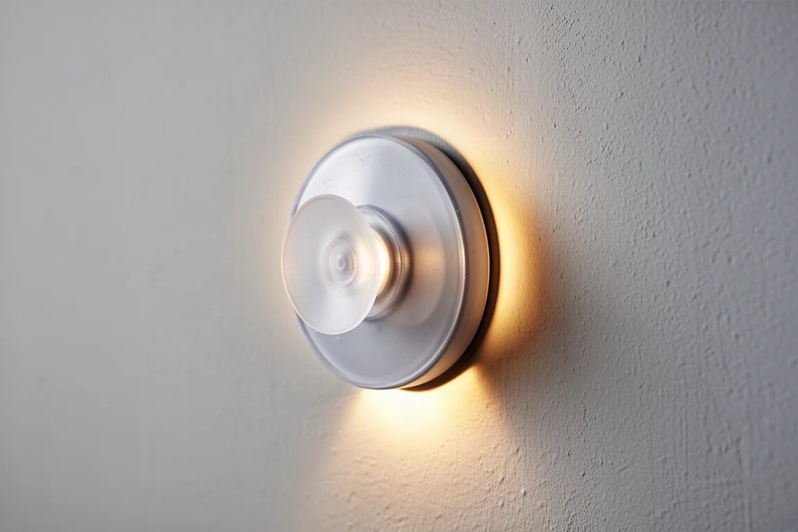 Lamp met zuignapvoet gemonteerd op een licht beschadigde muur