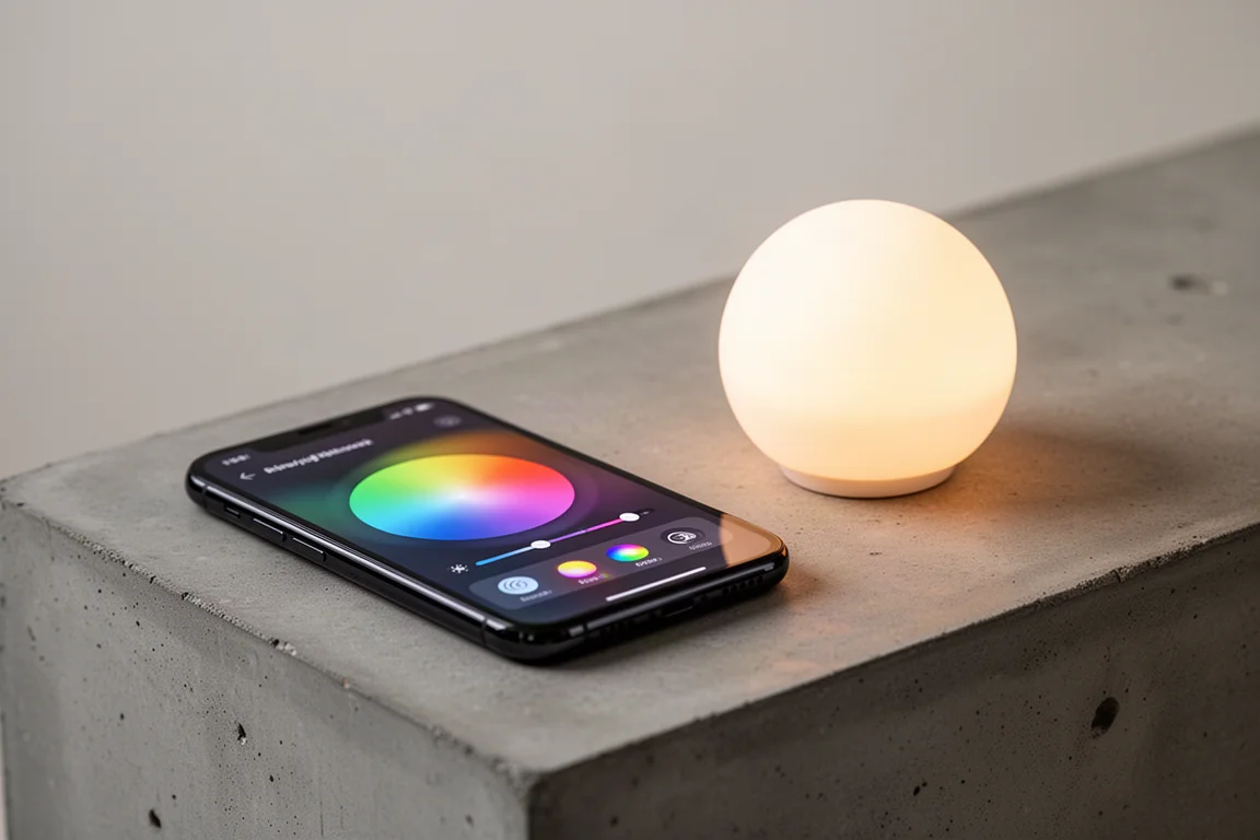 Schermata dell'app per smartphone che regola la luminosità della luce con uno slider