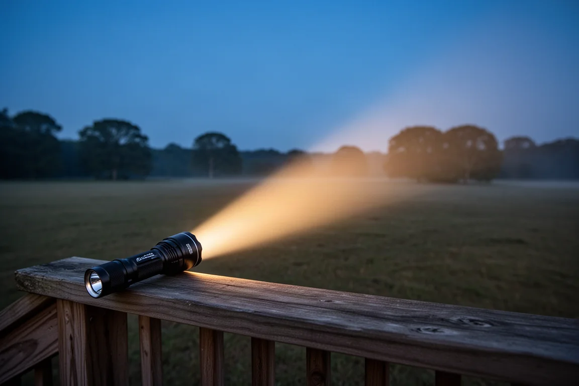 Un haz de luz brillante que atraviesa el crepúsculo sobre un paisaje abierto