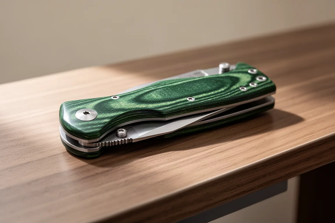 Opzioni dei materiali del manico: Micarta verde e G10 con inserto in fibra di carbonio