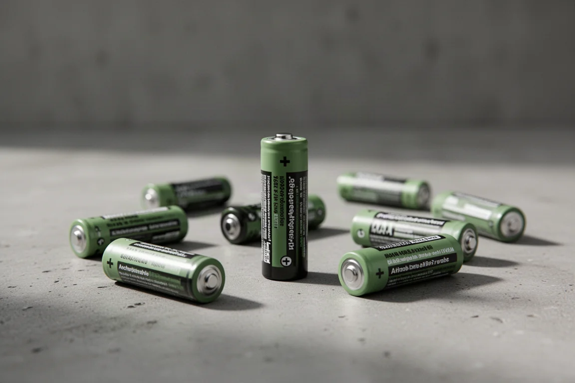 一隻手將 AA 電池放入充電站頂部的入料槽