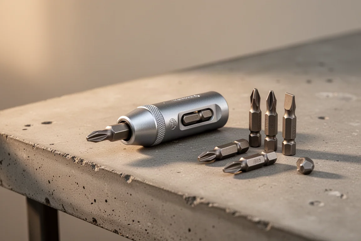 Bit driver inserted into the side port of an EDC tool on a workbench