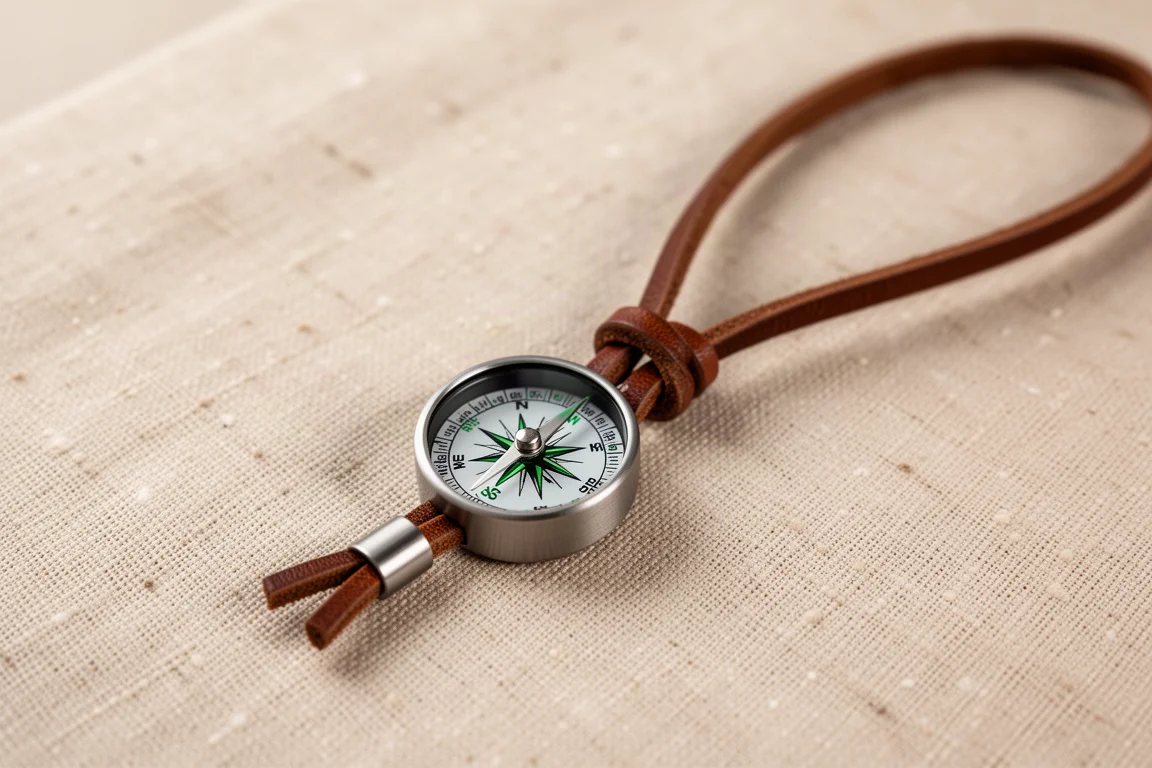 Compass worn as a pendant on a leather cord