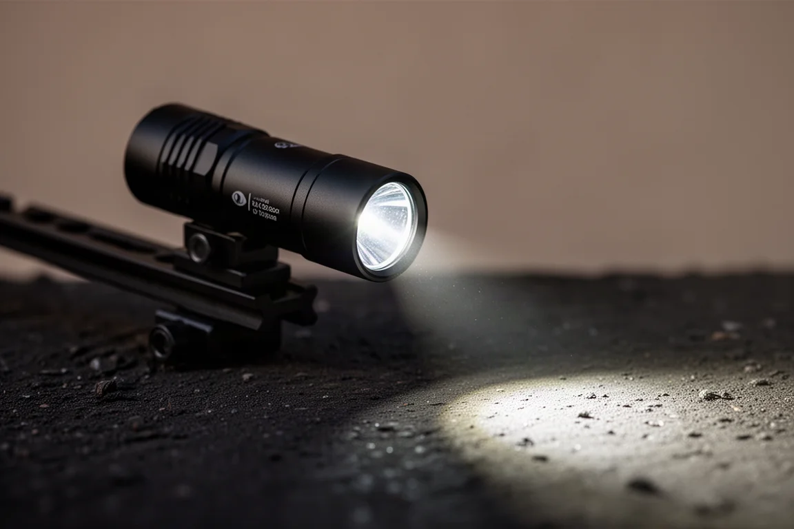 Torcina tattile compatta che proietta un fascio luminoso sul terreno buio