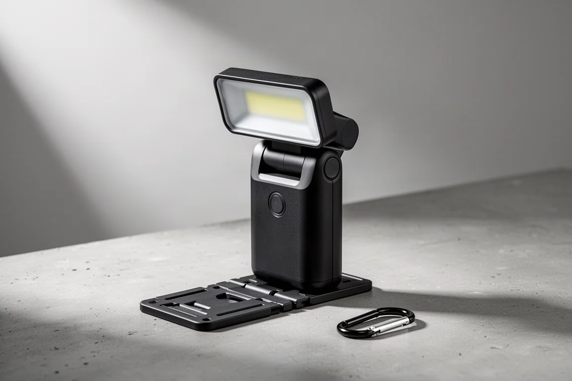 Faretto da lavoro Olight Swivel Pro Max con testa orientabile su superficie in cemento